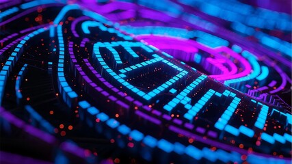 Digital circuitry with glowing neon patterns and futuristic design elements