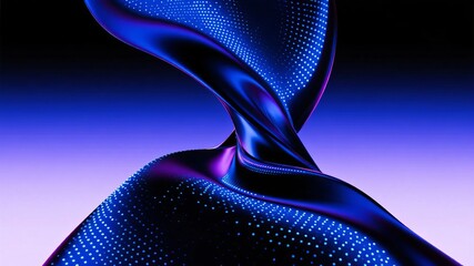 Abstract blue fabric with glowing dots, flowing in dynamic motion against a gradient background