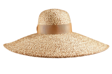 Wide-brimmed straw hat with a tan ribbon