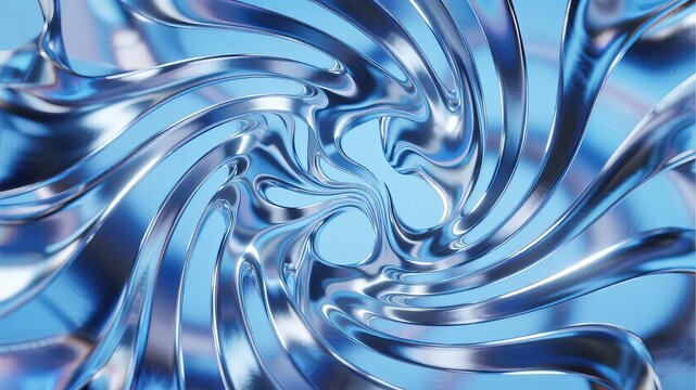 Abstract swirling blue metallic surface with reflective fluid patterns