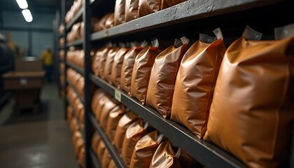 Copper concentrate ore in packing bags, industry factory, created with generative ai