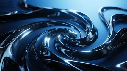 Abstract swirling liquid surface with reflective blue tones and smooth glossy texture