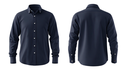Dark blue shirt, front & back. White buttons, long sleeves