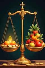 AI Generative. Golden Scales of Wealth and Health: Balancing Investment, Nutrition, and Prosperity. 4