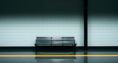 empty waiting chairs in train station, mysterious vibe, isolated waiting chairs
