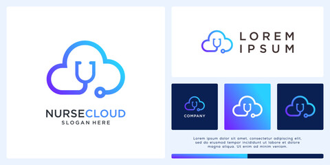 Digital nurse cloud logo design template