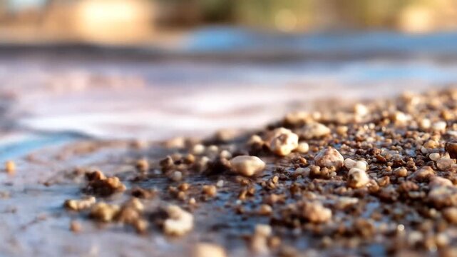 Closeup natural pebbles and wet blue surface outdoor environment