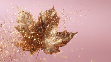 Stunning golden leaf sparkles on pastel pink backdrop