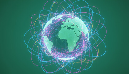 A digital representation of Earth surrounded by vibrant energy waves, symbolizing global connectivity and technological advancement.