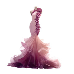 Pink gown with chiffon ruffles on mannequin