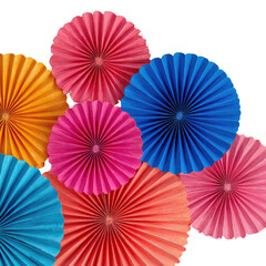 Paper fans blue, pink, orange, yellow. Radiating pattern
