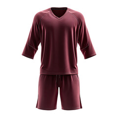 Maroon shorts & shirt set, V-neck, short sleeves, isolated