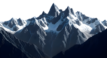 Majestic mountain peaks reaching towards the sky, beautiful snowy mountain range