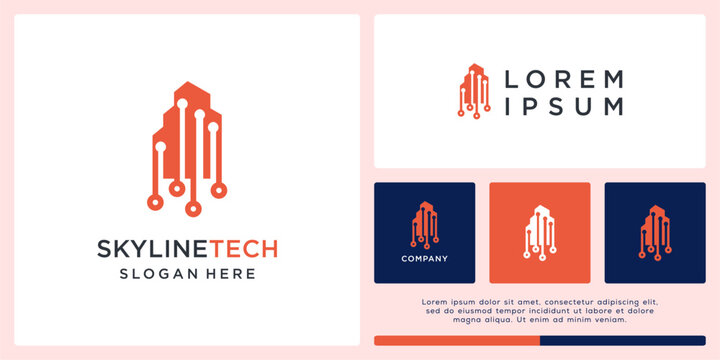 Skyline tech logo design abstract building - Powered by Adobe