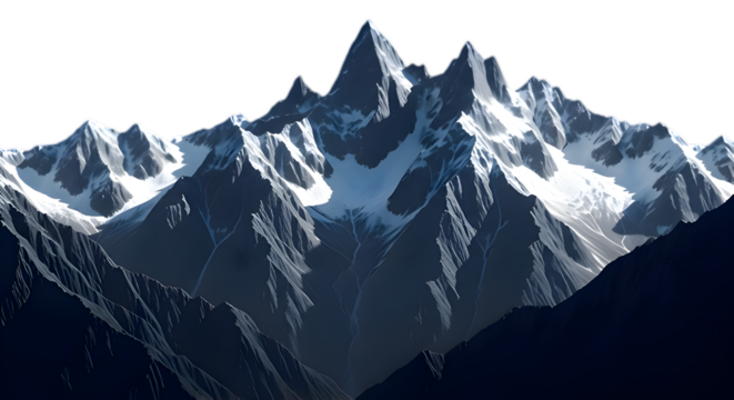 Majestic mountain peaks reaching towards the sky, beautiful snowy mountain range