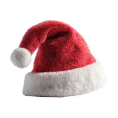 Fluffy red Santa hat with white trim on a black backdrop