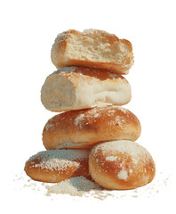 Bread roll pile, dusted in flour, against dark backdrop