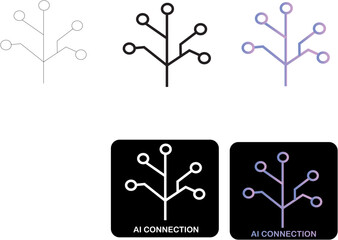 Minimalist AI Connection Icon Set with Gradient Accent for Technology Design