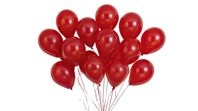 Group of shiny, inflated, red balloons on dark background - Powered by Adobe