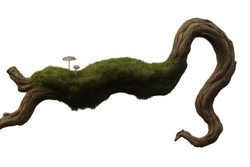 Obraz premium Twisted mossy tree branch with small mushrooms creating a fantasy or natural setting on transparent background