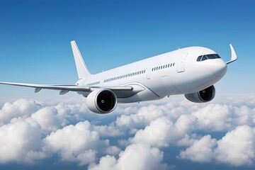 Fototapeta premium Modern Commercial Airplane Flying Above Clouds in Clear Blue Sky Representing Air Travel and Global Connectivity 