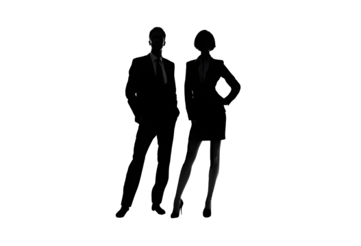 Silhouettes of business people on a transparent background. Business, economy, time, society, health, relationships. For designers, marketers, IT professionals. Popular image, illustration.