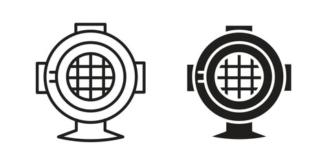 Obraz premium Diving helmet icon symbols. app and web UI solid and line icon, EPS10