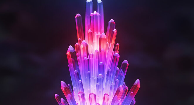 Abstract Glowing Pink Purple Crystal Spire Formation with Vibrant Light