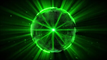 Neon glowing particle 3d sphere seamless motion. Yellow and green neon energy orb. Future technology, neural networks, artificial intelligence background. Virtual assistant concept. Vibrant 3d sphere