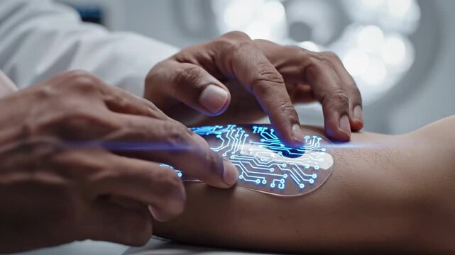 Doctor Applying Futuristic Microchip to Patient's Arm