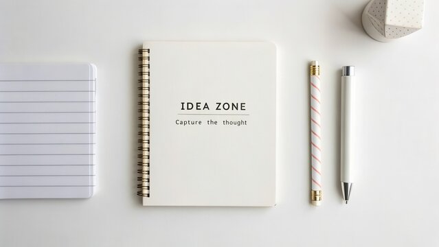 Clean workspace with a notepad and pen, inspiring creativity and brainstorming in a minimalist setting for idea generation