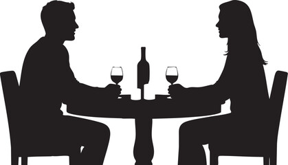 Silhouette of couple having romantic dinner with wine