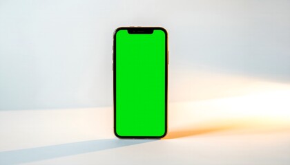 Gold Smartphone Green Screen Mockup, Front View with Subtle Window Shadow