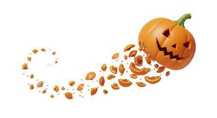 Pumpkin Explosion Seeds, Pulp, and Festive Fall Harvest on White
