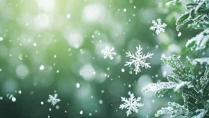 A green background with white snowflakes, a Christmas-themed background for video animation.