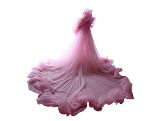 Flowing pink tulle gown, ruffled, against black background