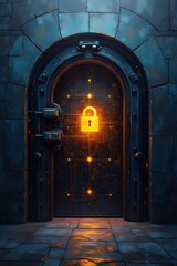 AI Generative. Glowing Sci-Fi Portal of Technology, Security, and Future Access. 3