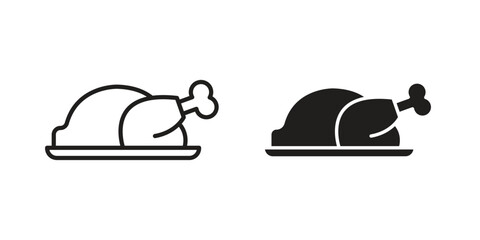 Roasted turkey icon symbols. app and web UI solid and line icon, EPS10 © Win