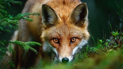 Fototapeta premium Close up portrait of a majestic red fox in a natural outdoor environment generative ai