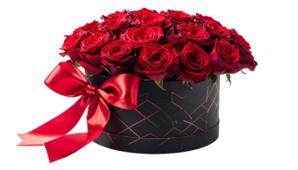 Large Red Rose Bouquet modern with Ribbon. Isolated on Transparent Background