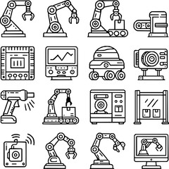 Factory Automation — 16 Monoline Vector Icons 