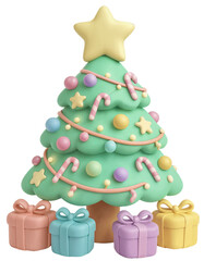 3D Pastel Christmas Tree with Gift Boxes Illustration