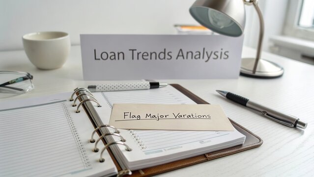 Loan Trends Analysis with Notepad, Pen, and Desk Setup for Financial Research and Data Examination
