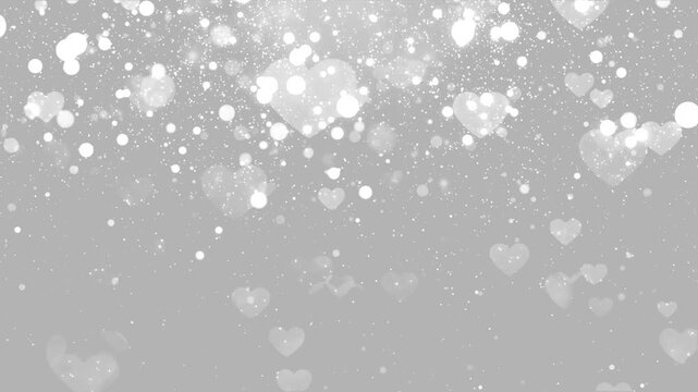 heart falling particles and bokeh lights animation isolated on white background. perfect for love, festive, events, and party celebration