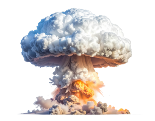 Massive white atmospheric blast plume rising in a dramatic towering formation, isolated on transparent background, PNG 