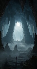Mysterious cave interior illustration dimly lit passage and geological formations