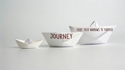 Paper boats representing journey and purpose with inspirational text on a neutral background for creativity and dreams