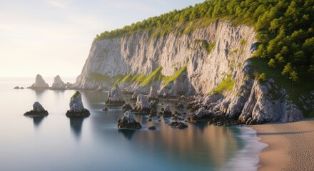 Coastal landscape with cliffs and calm sea serene beach scene perfect for travel and nature-themed projects
