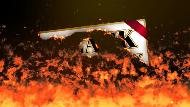 燃え盛る炎を背景に、熱すぎて燃え尽きるBLACK FRIDAYのカードと火の粉