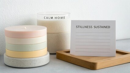 Serene Candle Arrangement with Minimalist Design and Inspirational Message for Cozy Home Decor and Mindfulness